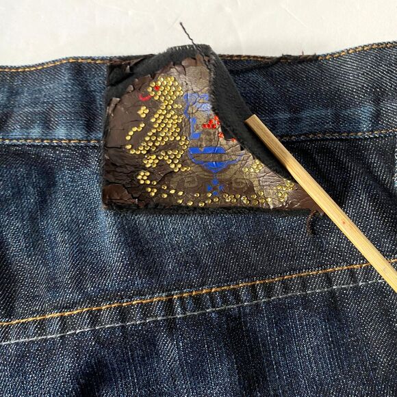 7th 38 Jean Shorts Mens Size 40 Blue Medium Wash Embroidered Gems Flaws Read - Picture 12 of 16